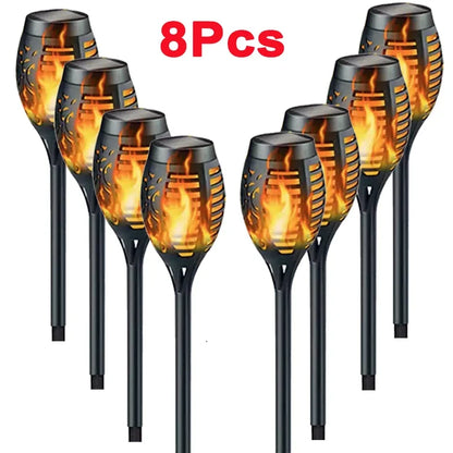 Solar Flame Torch Garden Light — 12-LED Flickering Dusk-to-Dawn Outdoor Stake Lamp, 1 to 12 Pack