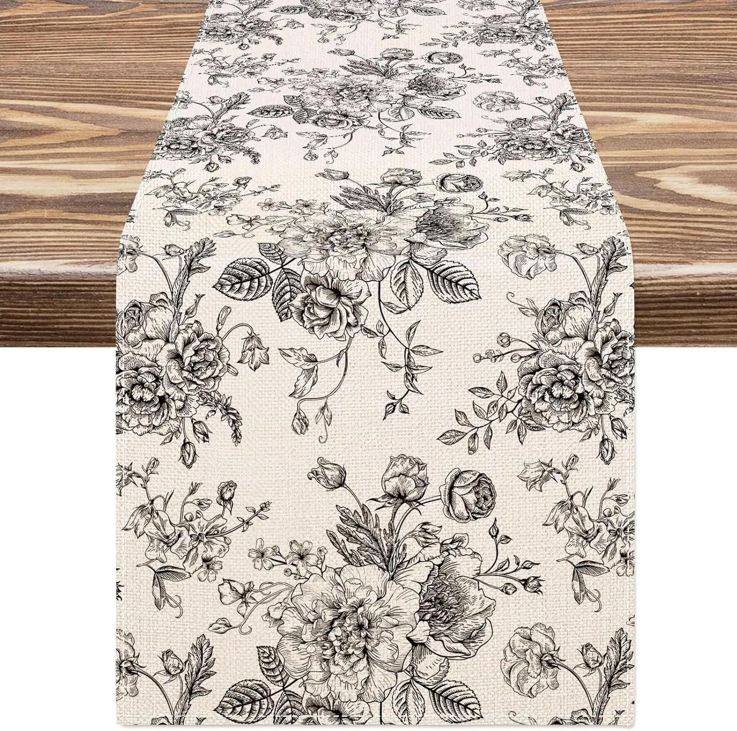 Chinoiserie Blue Flower Table Runner — Reusable Printed Linen-Look Runner for Dining & Holiday Decor