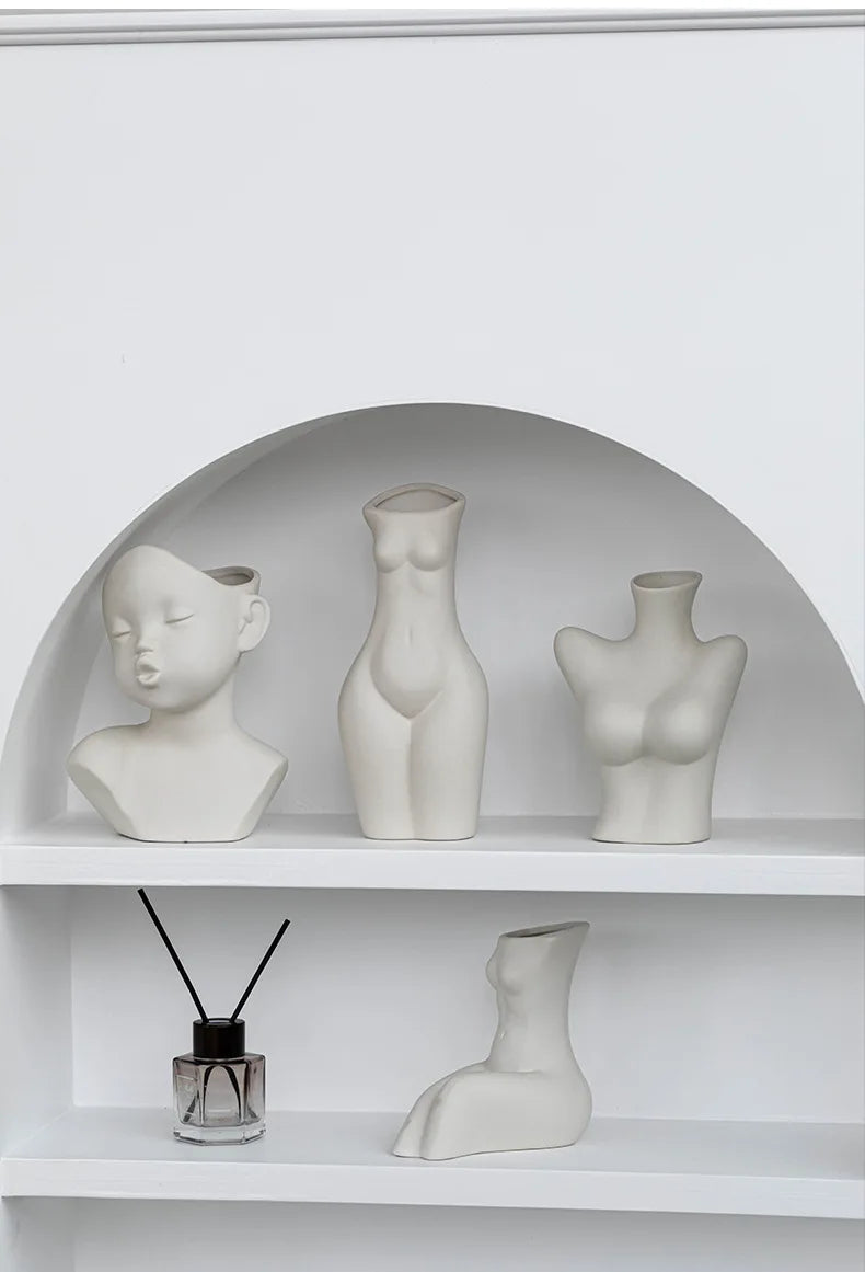 Ceramic Human Form Vase — Nordic Sculptural Body Art Vase for Dried Flowers & Home Decor