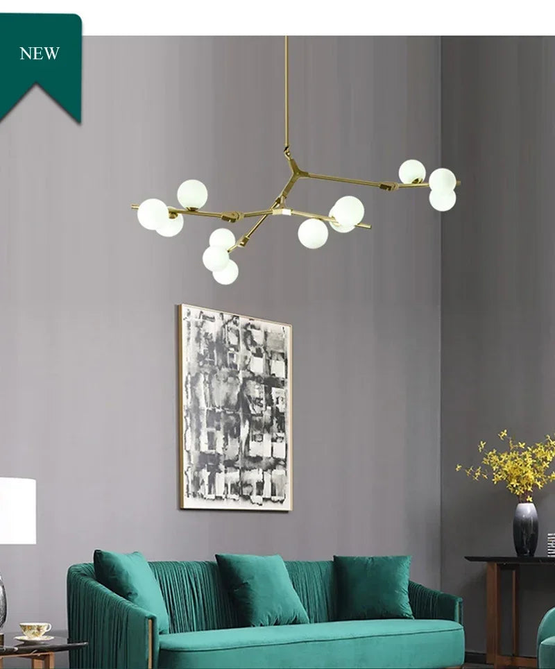 Modern Glass Ball Branch Chandelier — LED Ceiling Light for Living Room & Dining Room