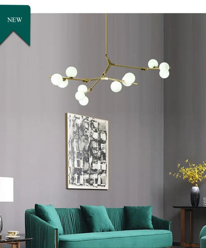 Modern Glass Ball Branch Chandelier — LED Ceiling Light for Living Room & Dining Room