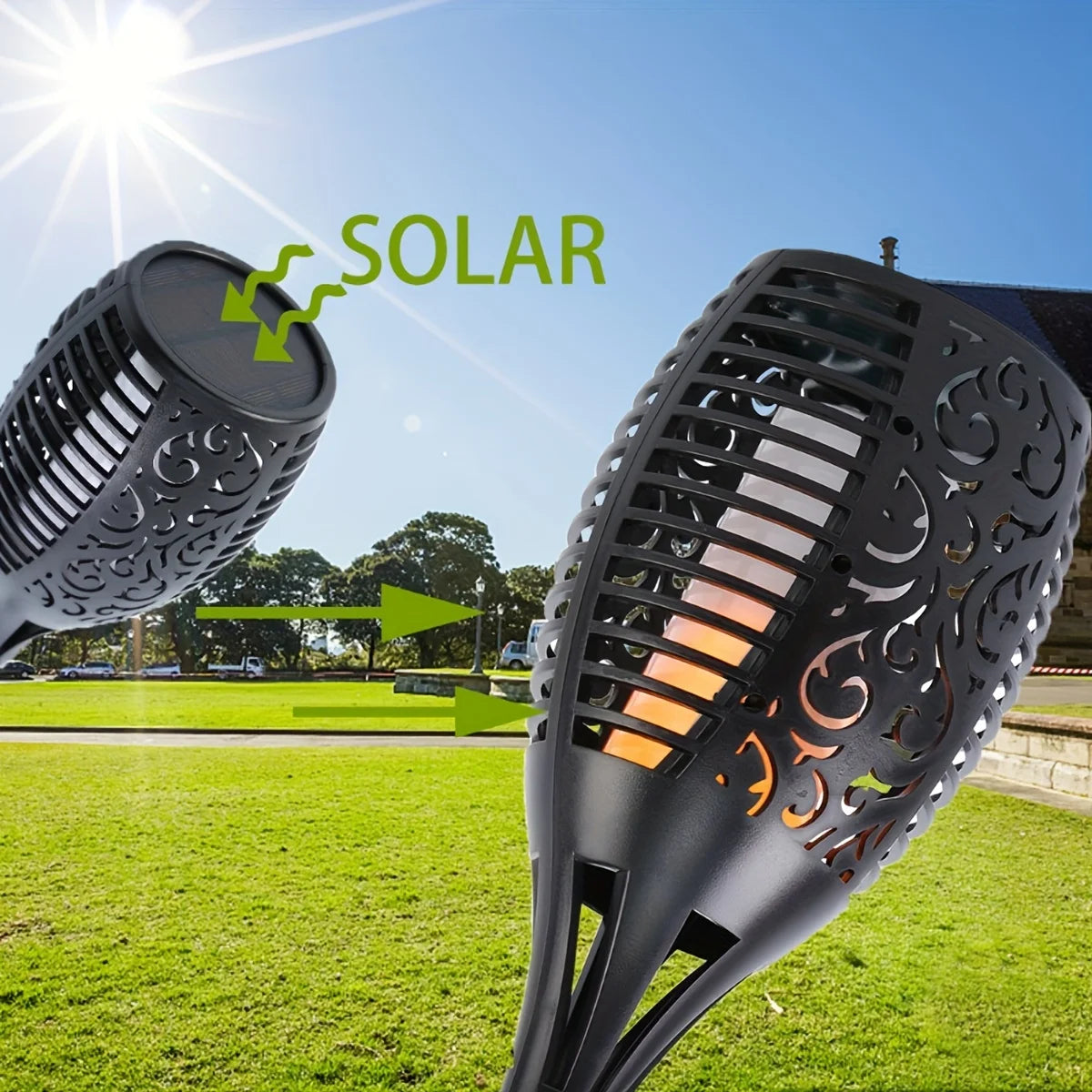 Solar Flame Torch Garden Light — 12-LED Flickering Dusk-to-Dawn Outdoor Stake Lamp, 1 to 12 Pack