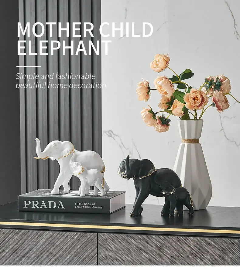 Modern Resin Elephant Statue Pair — Decorative Animal Figurine Sculpture for Living Room & Shelf