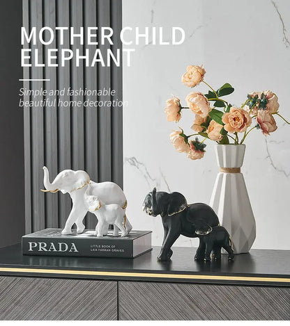 Modern Resin Elephant Statue Pair — Decorative Animal Figurine Sculpture for Living Room & Shelf