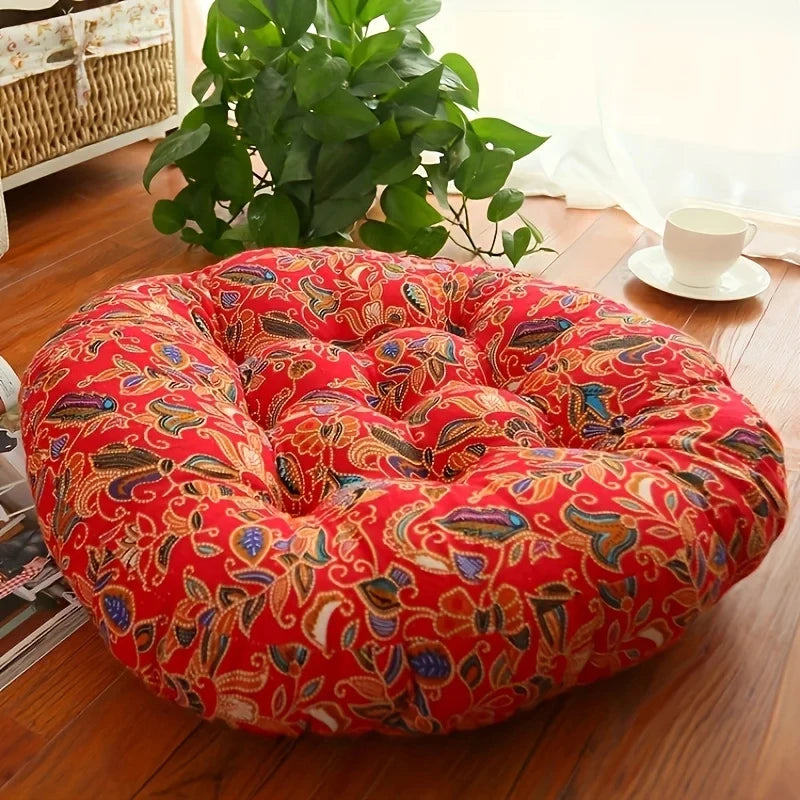 Round Tatami Floor Cushion — Thick Cotton Meditation & Yoga Seat Pillow | Machine Washable
