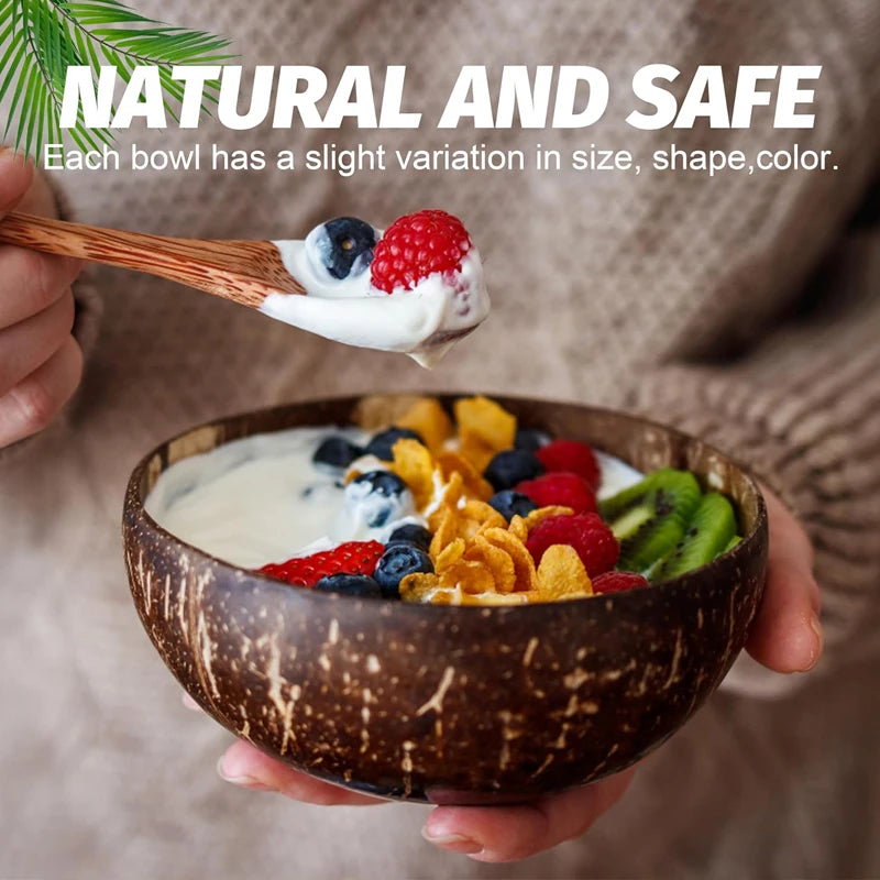 Natural Coconut Bowl Set — Eco-Friendly Wooden Bowl for Smoothies, Salads & Ramen