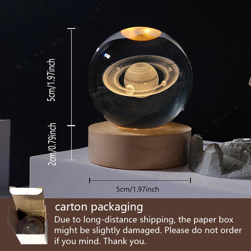 3D Crystal Ball Galaxy Night Light — Laser Engraved LED Lamp with Wooden Base