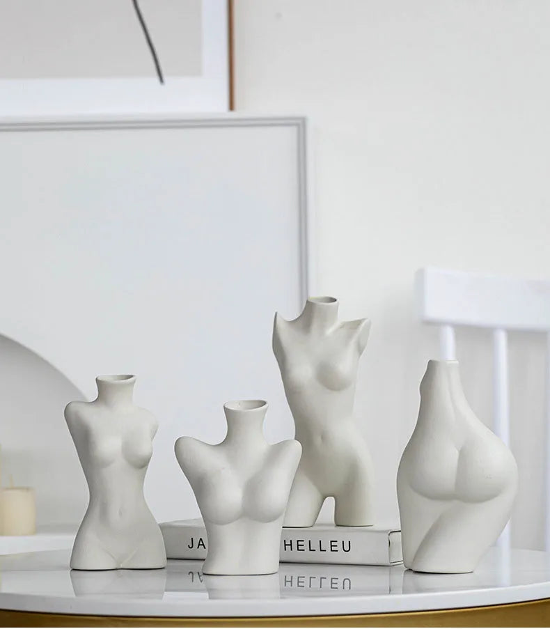 Ceramic Human Form Vase — Nordic Sculptural Body Art Vase for Dried Flowers & Home Decor