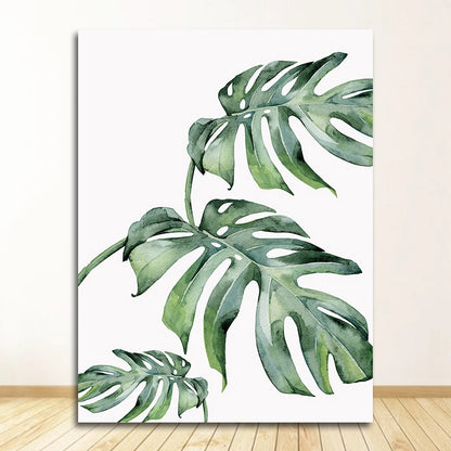 Scandinavian Tropical Leaves Canvas Poster — Unframed Green Botanical Wall Art in 11 Sizes