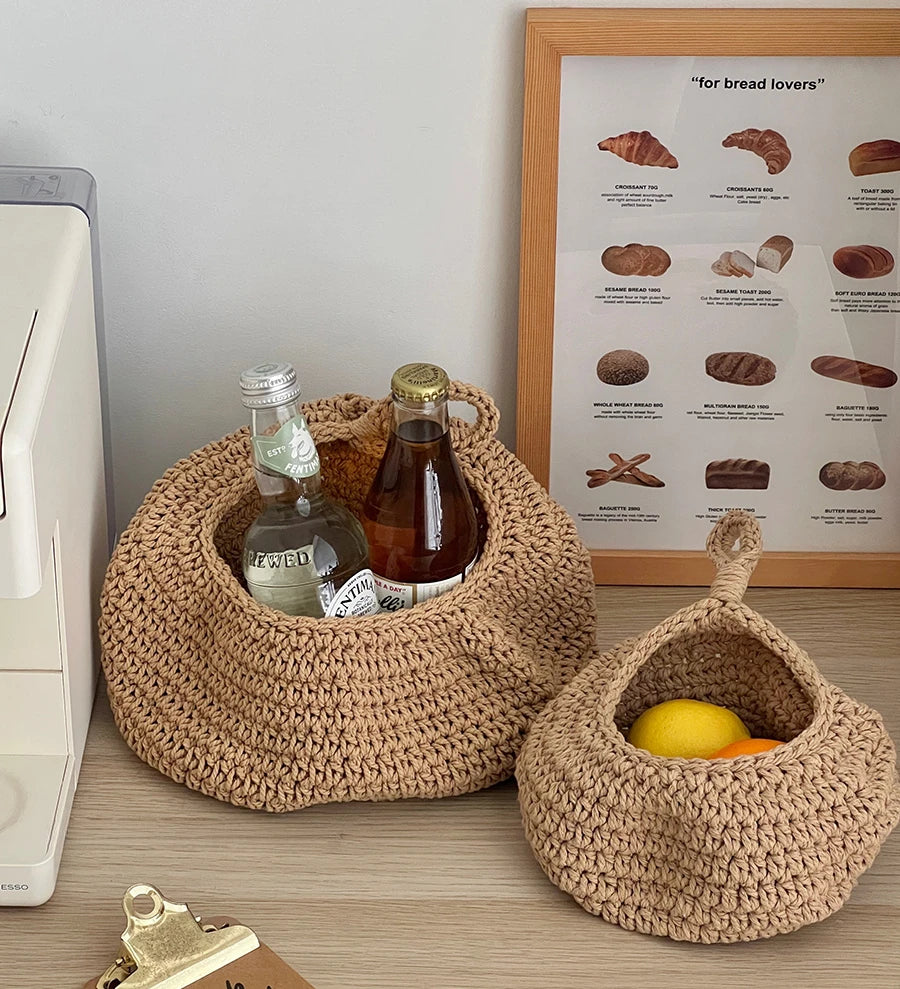 Handwoven Hanging Wall Basket — Natural Plant Fiber Fruit, Vegetable & Plant Organizer