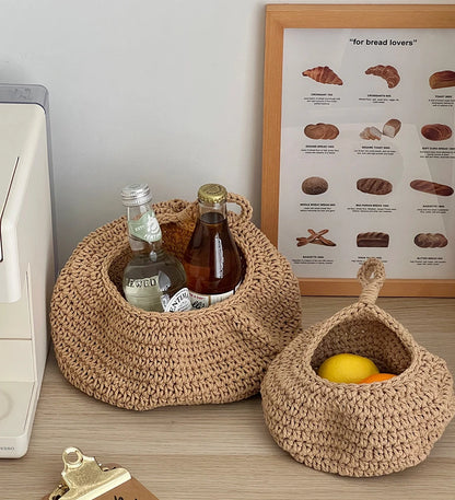 Handwoven Hanging Wall Basket — Natural Plant Fiber Fruit, Vegetable & Plant Organizer