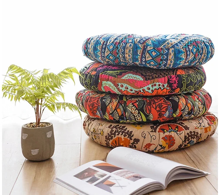 Round Tatami Floor Cushion — Thick Cotton Meditation & Yoga Seat Pillow | Machine Washable