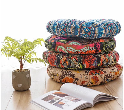 Round Tatami Floor Cushion — Thick Cotton Meditation & Yoga Seat Pillow | Machine Washable
