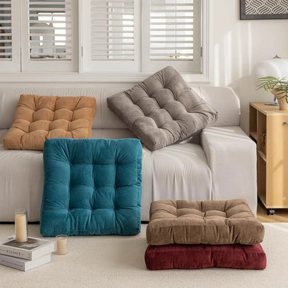 Corduroy Floor Meditation Cushion — Thick Tufted Square Yoga Seat Pillow