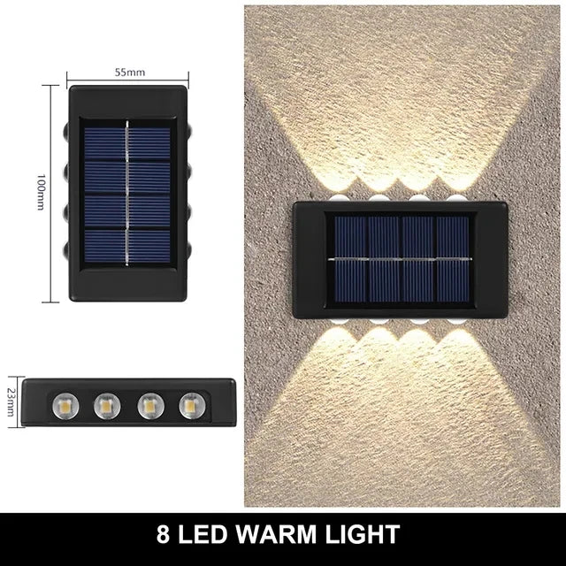Solar Outdoor Wall Lamp — IP65 Waterproof Up & Down Warm Light for Garden, Balcony & Yard in 6 Sizes
