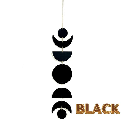 Bohemian Wooden Moon Pendant Wall Hanging — Natural Wood Boho Room Decor