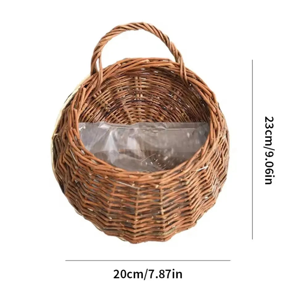 Handmade Wicker Rattan Wall Planter Basket — Natural Hanging Flower Pot for Indoor & Outdoor Garden Decor