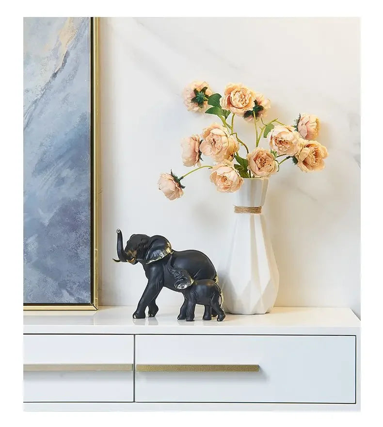 Modern Resin Elephant Statue Pair — Decorative Animal Figurine Sculpture for Living Room & Shelf