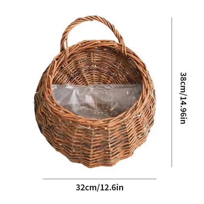 Handmade Wicker Rattan Wall Planter Basket — Natural Hanging Flower Pot for Indoor & Outdoor Garden Decor