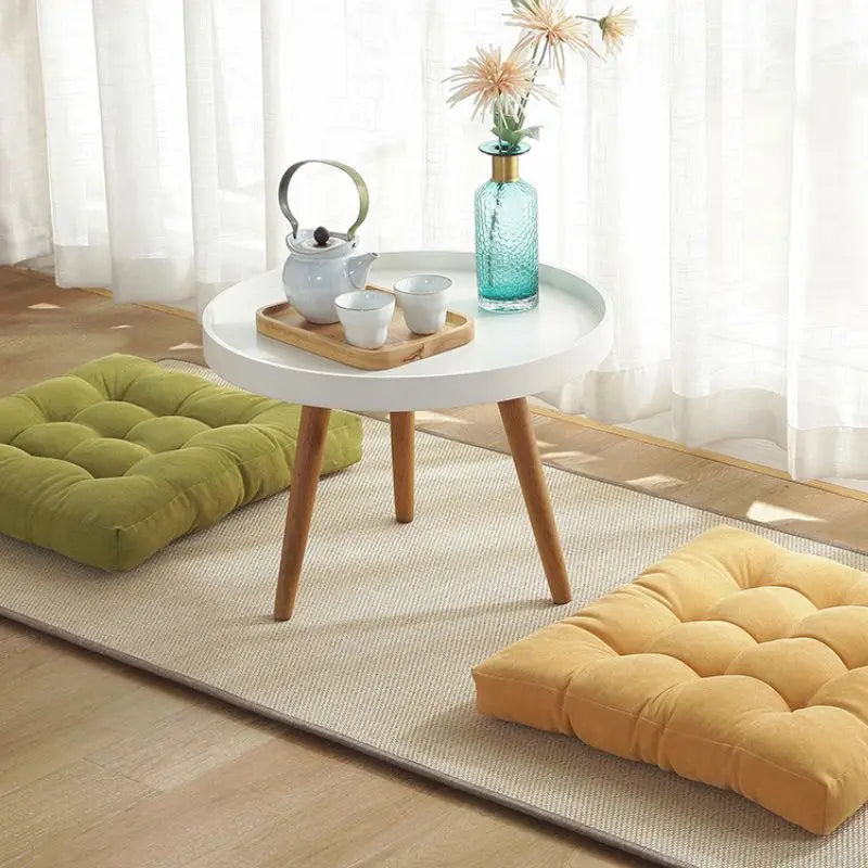 Corduroy Floor Meditation Cushion — Thick Tufted Square Yoga Seat Pillow