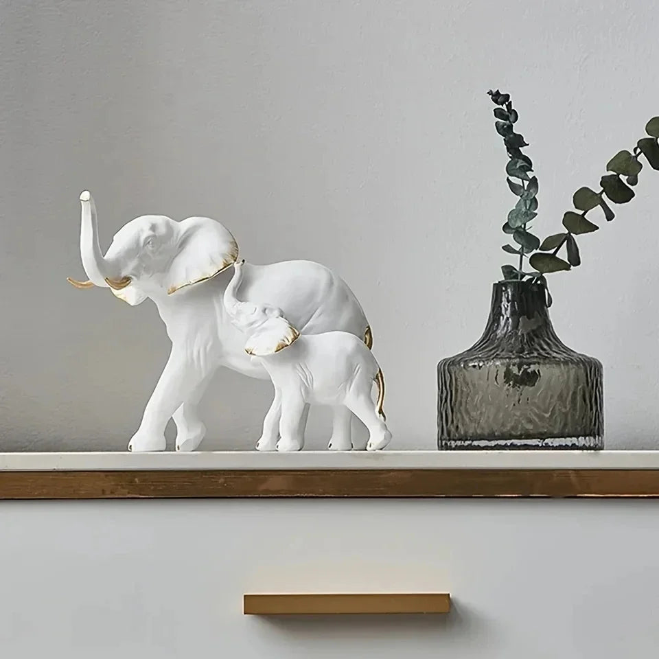 Modern Resin Elephant Statue Pair — Decorative Animal Figurine Sculpture for Living Room & Shelf