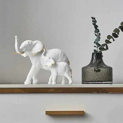 Modern Resin Elephant Statue Pair — Decorative Animal Figurine Sculpture for Living Room & Shelf