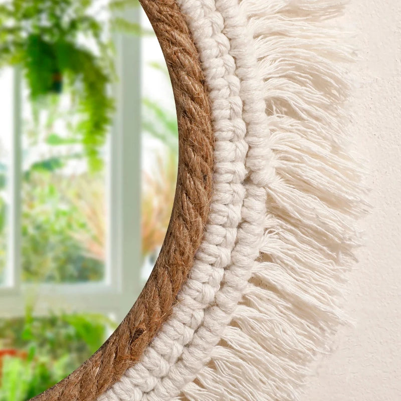 Bohemian Woven Round Wall Mirror — Handmade Boho Decorative Mirror in 3 Sizes