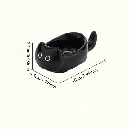 Ceramic Cat-Shaped Mini Dipping Plate — 4-Inch Side Dish & Decorative Cat Bowl in Black or Yellow