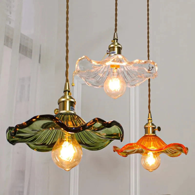 Art Deco Copper Glass Pendant Light — Colorful Edison Ceiling Chandelier for Bedroom, Living Room & Bar