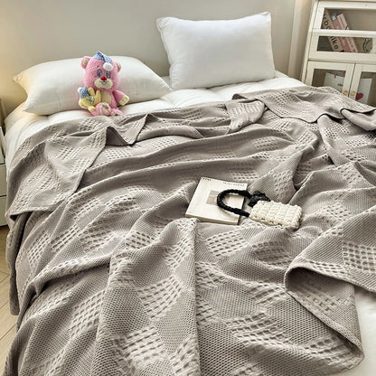 100% Cotton Waffle Knit Throw Blanket — Soft Breathable Sofa & Bed Throw