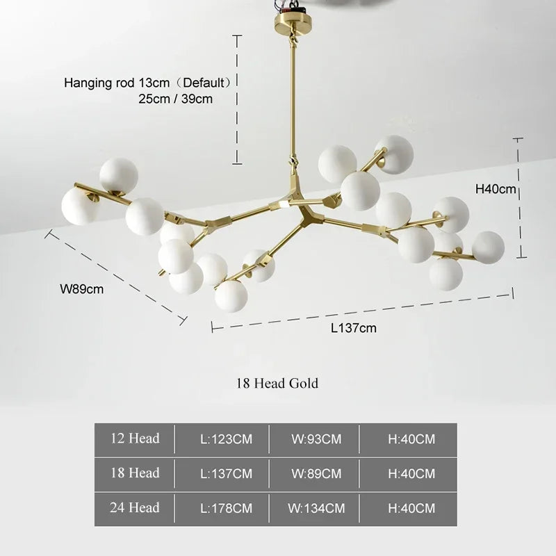 Modern Glass Ball Branch Chandelier — LED Ceiling Light for Living Room & Dining Room