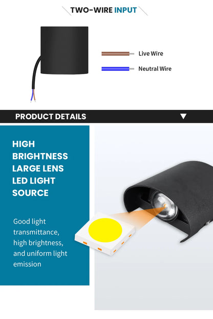 2W LED Wall Lamp — Waterproof Indoor & Outdoor Wall Light in White or Black, 3 Color Temperatures