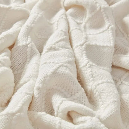 Diamond Knit Throw Blanket with Tassels | Boho Woven Acrylic Blanket