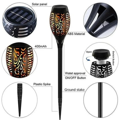 Solar Flame Torch Garden Light — 12-LED Flickering Dusk-to-Dawn Outdoor Stake Lamp, 1 to 12 Pack