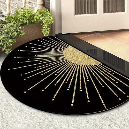 Boho Sunburst Doormat — Retro Gold & Black Non-Slip Welcome Mat for Front Door, Indoor & Outdoor