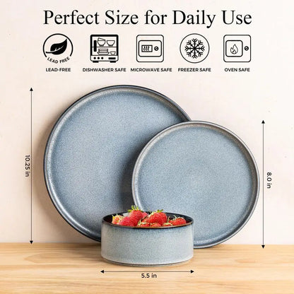 Reactive Glaze Ceramic Dinnerware Set for 4 — 12-Piece Plates & Bowls Set