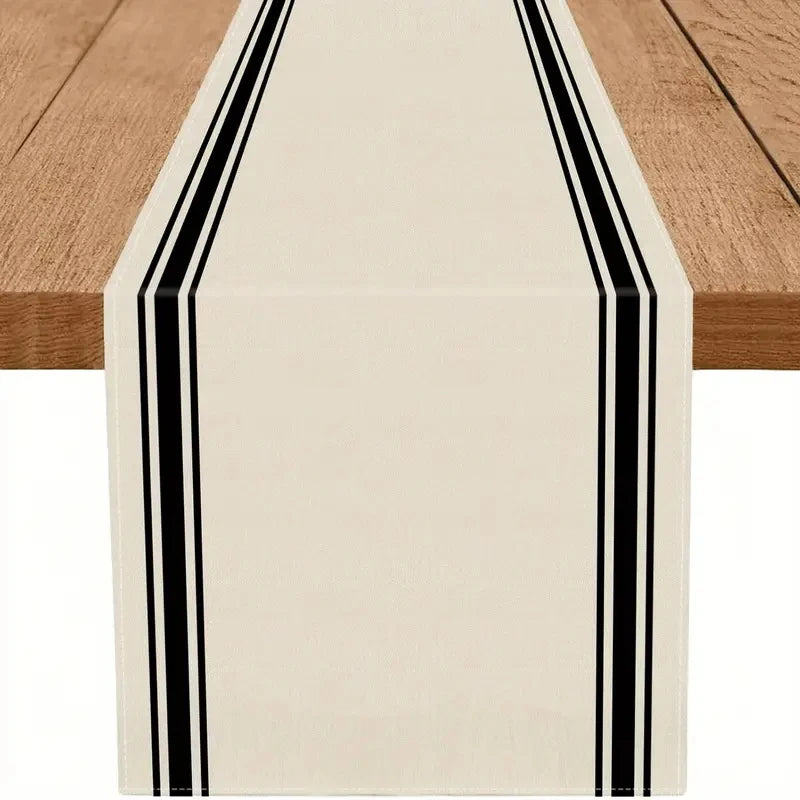 Black Striped Minimalist Table Runner — Waterproof Indoor & Outdoor Dining Runner in 6 Sizes
