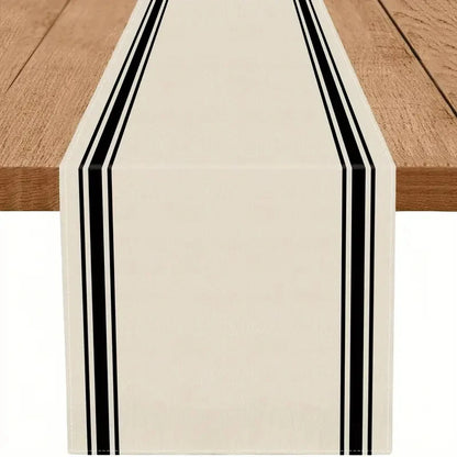 Black Striped Minimalist Table Runner — Waterproof Indoor & Outdoor Dining Runner in 6 Sizes