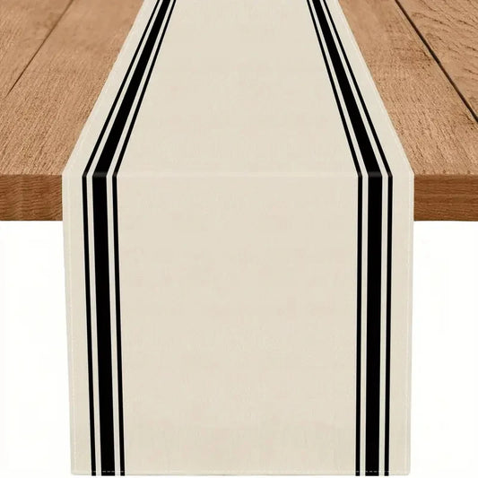 Black Striped Minimalist Table Runner — Waterproof Indoor & Outdoor Dining Runner in 6 Sizes