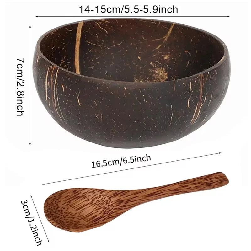Natural Coconut Bowl Set — Eco-Friendly Wooden Bowl for Smoothies, Salads & Ramen