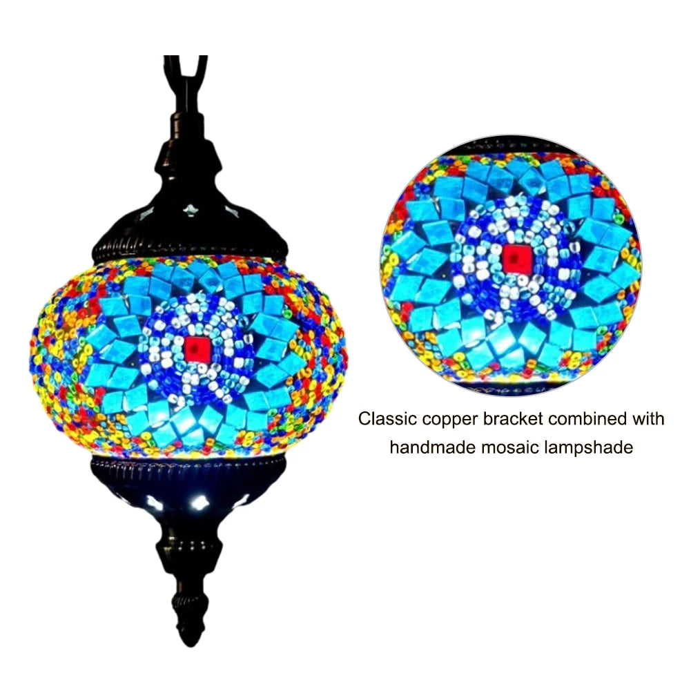Turkish Moroccan Mosaic Pendant Lamp — Handcrafted Glass Hanging Ceiling Light