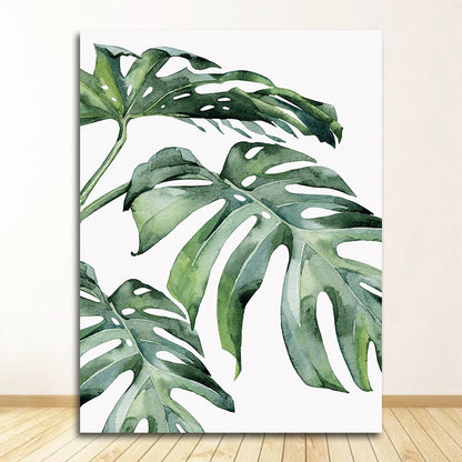 Scandinavian Tropical Leaves Canvas Poster — Unframed Green Botanical Wall Art in 11 Sizes