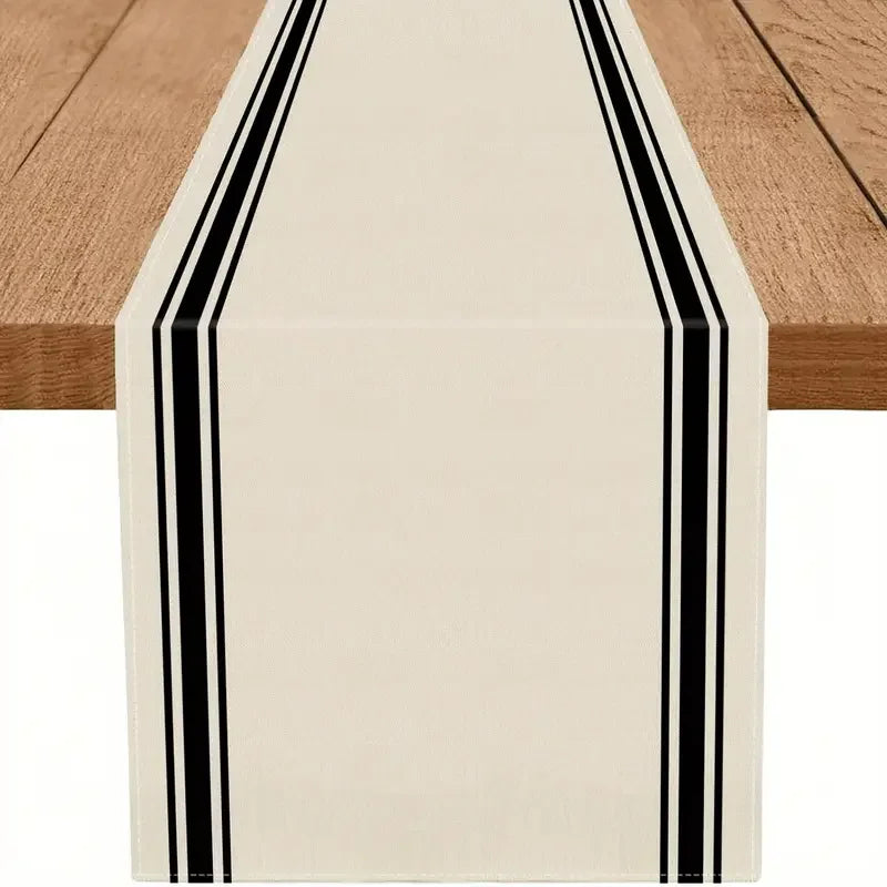 Black Striped Minimalist Table Runner — Waterproof Indoor & Outdoor Dining Runner in 6 Sizes
