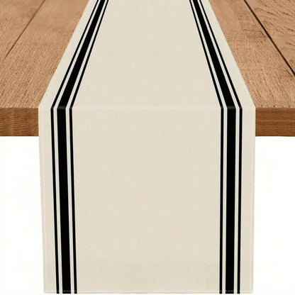 Black Striped Minimalist Table Runner — Waterproof Indoor & Outdoor Dining Runner in 6 Sizes