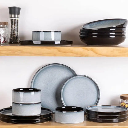 Reactive Glaze Ceramic Dinnerware Set for 4 — 12-Piece Plates & Bowls Set