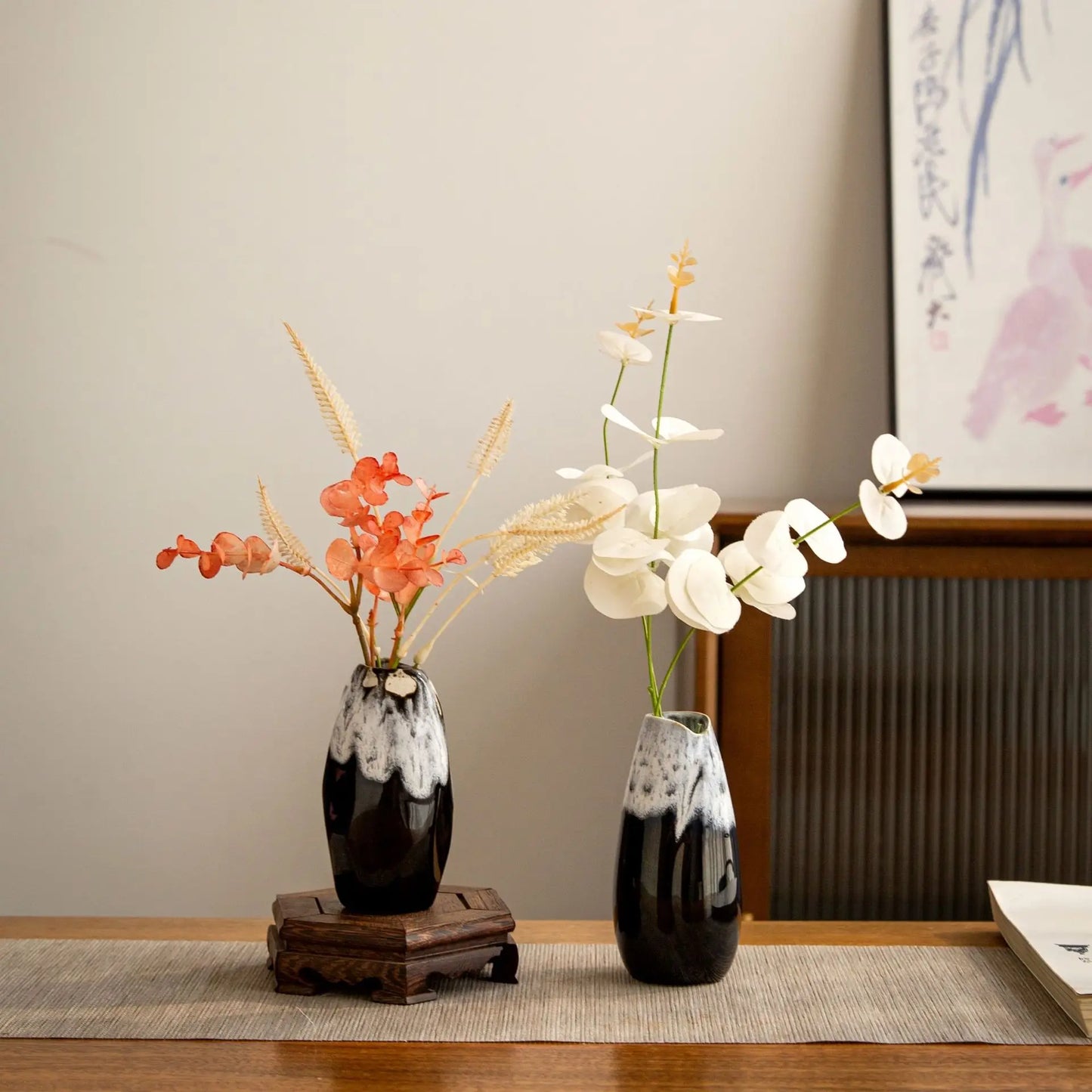 Japanese Kiln-Glazed Ceramic Vase — Handmade Retro Flower Arrangement Vase for Living Room & Foyer