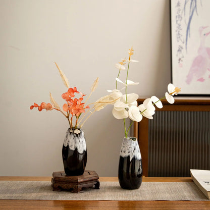 Japanese Kiln-Glazed Ceramic Vase — Handmade Retro Flower Arrangement Vase for Living Room & Foyer