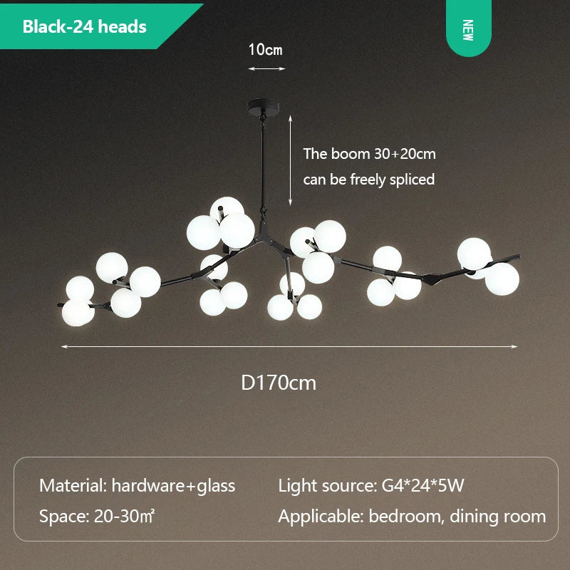 Modern Glass Ball Branch Chandelier — LED Ceiling Light for Living Room & Dining Room