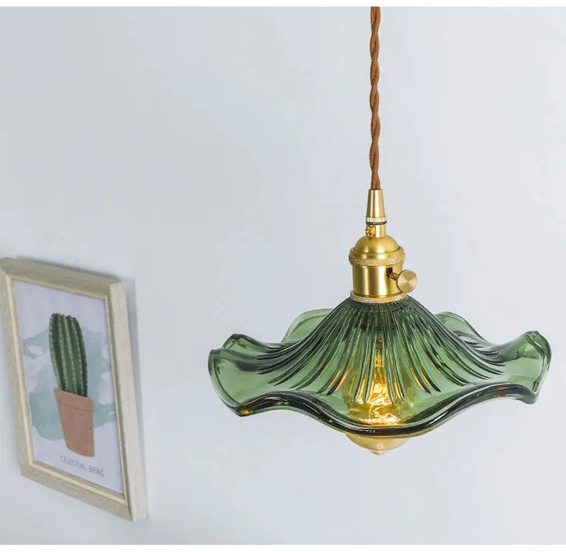 Art Deco Copper Glass Pendant Light — Colorful Edison Ceiling Chandelier for Bedroom, Living Room & Bar