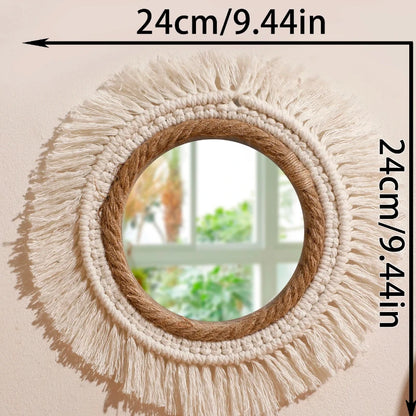 Bohemian Woven Round Wall Mirror — Handmade Boho Decorative Mirror in 3 Sizes